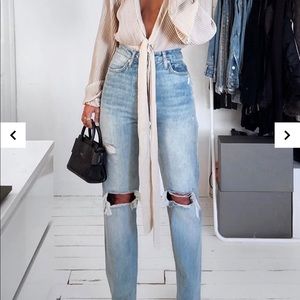 Rebellious Fashion Knee Rip High Waisted 8 Jeans